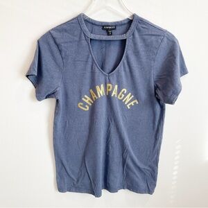 Express Glitter Champagne Cut Out V Neck Short Sleeve T Shirt Top